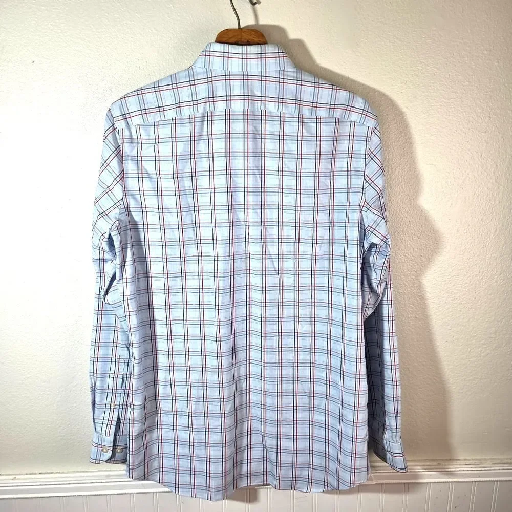 Banana Republic Men's Non Irom Tailored Slim Fit Blue Plaid Long Sleeve Shirt LG